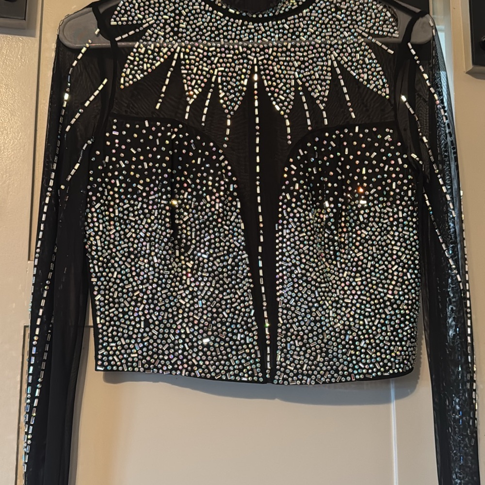 Sparkling Rhinestone Long Sleeve Top
